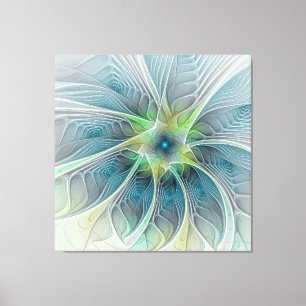 Blühen Fantasy Modern Blue Green Fraktal Blume Leinwanddruck