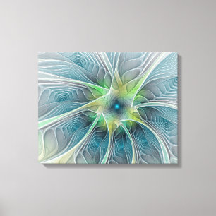 Blühen Fantasy Modern Blue Green Fraktal Blume Leinwanddruck