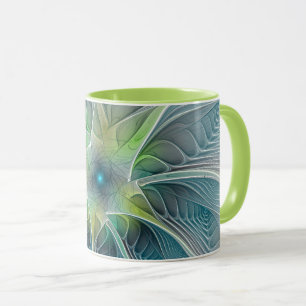 Blühen Fantasy Modern Blue Green Fraktal Blume Tasse