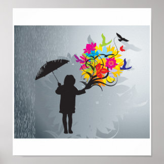 Blühen in der Regenpresse Poster