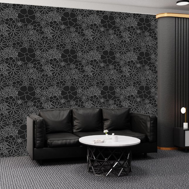 Blühen in Dunkelheit: Chic Black & White Sonnenblu Tapete (Blooming in Darkness: Chic Black & White Sunflower Wallpaper)
