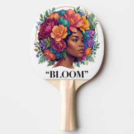 Blühen Inspirierende schwarze Frau Blumen-Afro Tischtennis Schläger