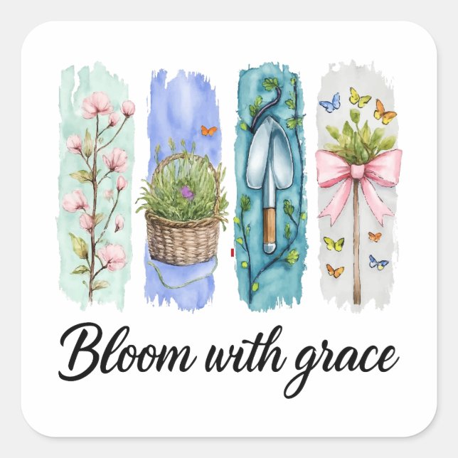 Blühen mit Grace Garden Quadratischer Aufkleber (Vorderseite)