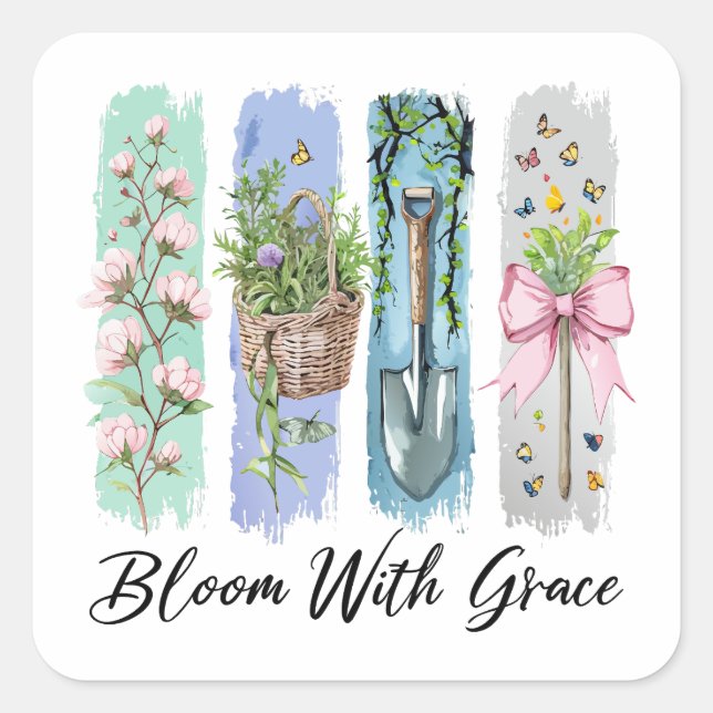 Blühen mit Grace Garden Quadratischer Aufkleber (Vorderseite)
