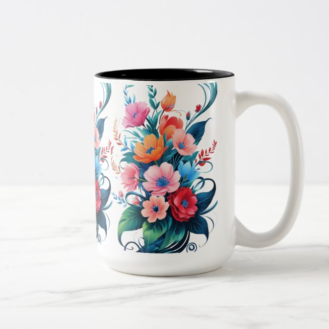 "Blühen mit jedem Sip - Schöne Blüte Zweifarbige Tasse (Rechts)