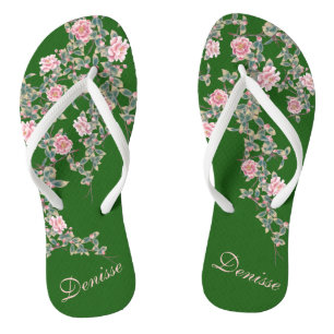 Blühen rosa Blume Personalisiert grün Flip Flops