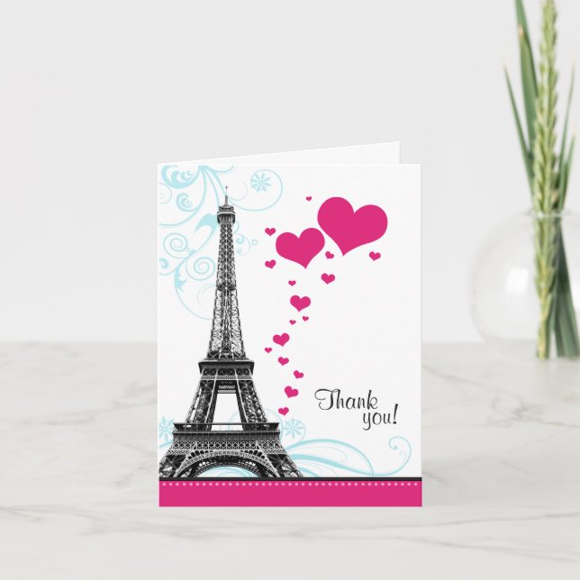 Blühen Sie Eiffel-Turm, den Pariser Liebe Ihnen Dankeskarte (Vorderseite)