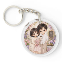 Blühen Sie sanft Chibi-Pärchen-Blumen-Schlüsselanh