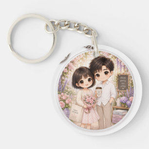 Blühen Sie sanft Chibi-Pärchen-Blumen-Schlüsselanh Schlüsselanhänger