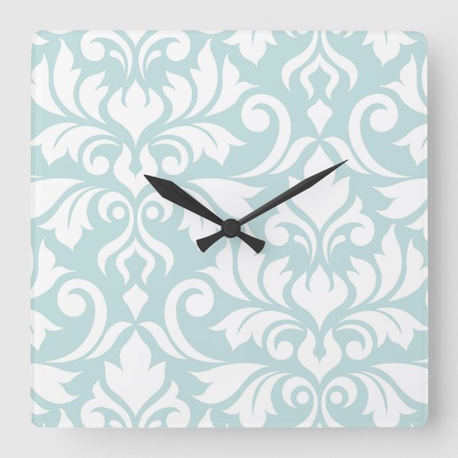 Blühen Sie Weiß der Damast-Kunst-I auf Quadratische Wanduhr (Vorderseite)