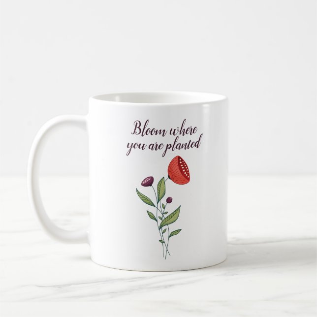 Blühen, wo man minimale wilde Blume pflanzt Kaffeetasse (Links)
