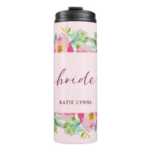 Blühend Chic Mint & Blush Personalisierte Braut Thermosbecher