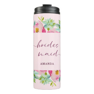 Blühend Chic Mint & Pfirsich-Rosa Florale Brautjun Thermosbecher