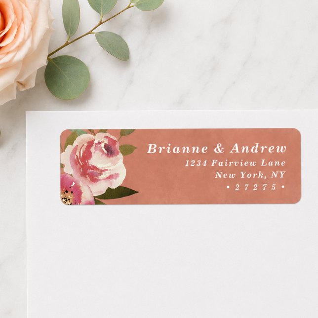 Blühend Chic Rustikale Pfirsich-Hochzeits-Rücksend (Rustic peach and pink floral return address labels)