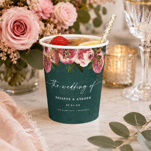 Blühend Chic Tief Teal Grün Florale Hochzeit Pappbecher