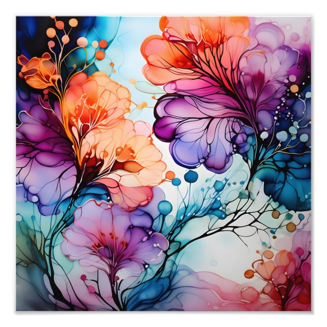 Blühend Fantasie: Ein lebendiger, floraler Gouache Fotodruck (Vorne)