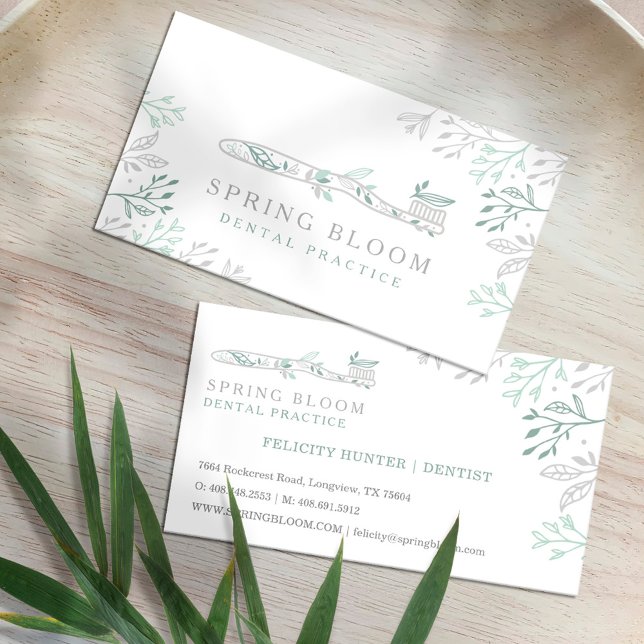 Blühend Logo des Zahnbürstenbaums Visitenkarte (Blooming Flourishing Dental Toothbrush Tree Logo Business Card)
