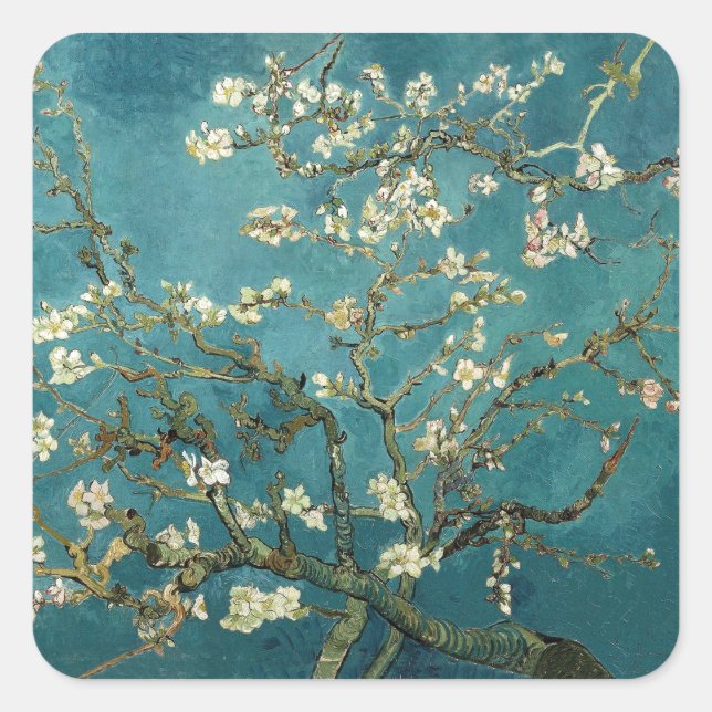 Blühende Almond Tree - Van Gogh Quadratischer Aufkleber (Vorderseite)