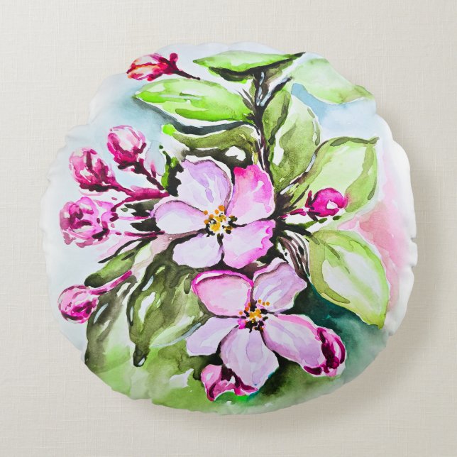 Blühende Apple-Blüten Rundes Kissen (Vorderseite)