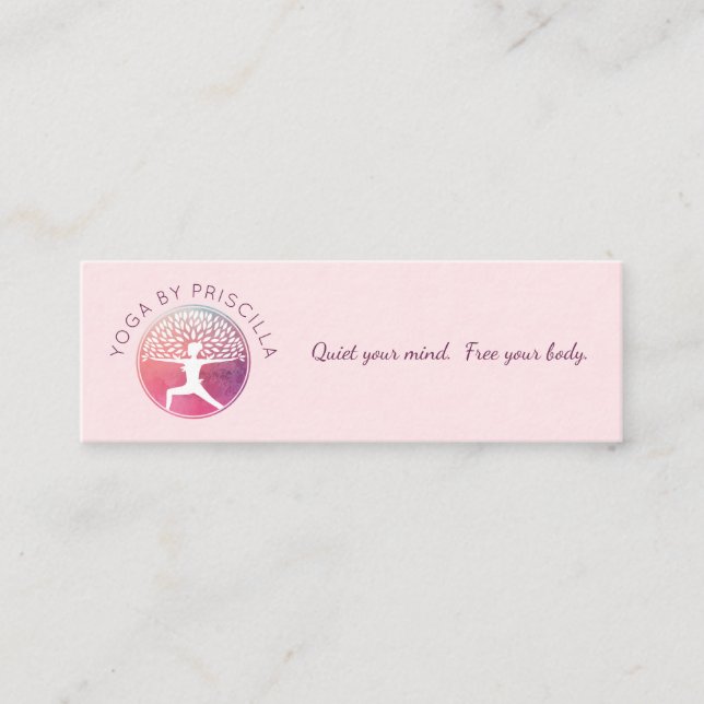 Blühende Bäume Frauen Yoga-Pose Logo Mini Visitenkarte (Vorderseite)