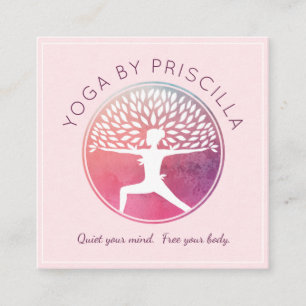 Blühende Bäume Frauen Yoga-Pose Logo Quadratische Visitenkarte