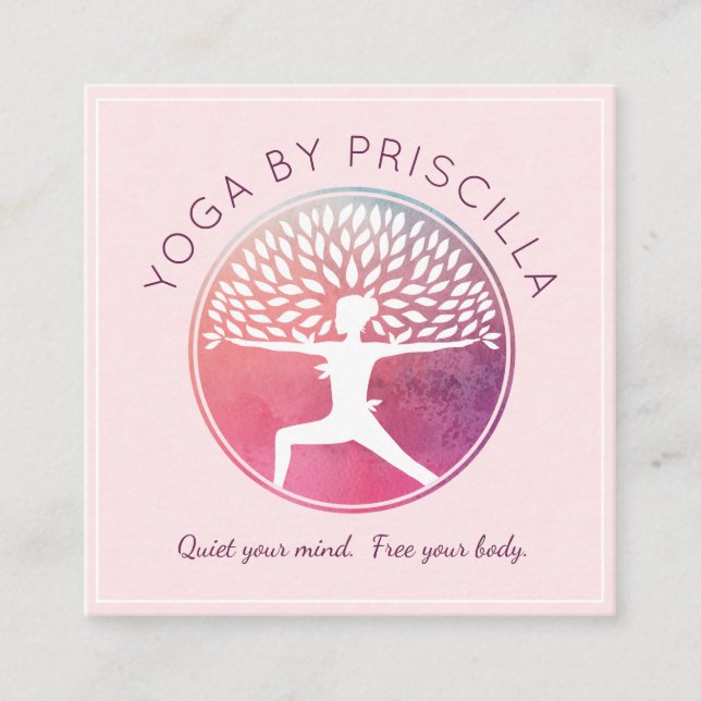Blühende Bäume Frauen Yoga-Pose Logo Quadratische Visitenkarte (Vorderseite)