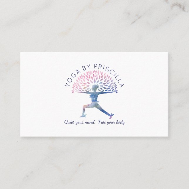Blühende Bäume Frauen Yoga-Pose Logo Visitenkarte (Vorderseite)