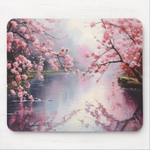 Blühende Bäume über dem Fluss Mousepad