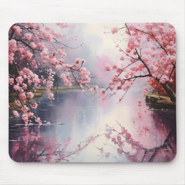 Blühende Bäume über dem Fluss Mousepad (Vorne)