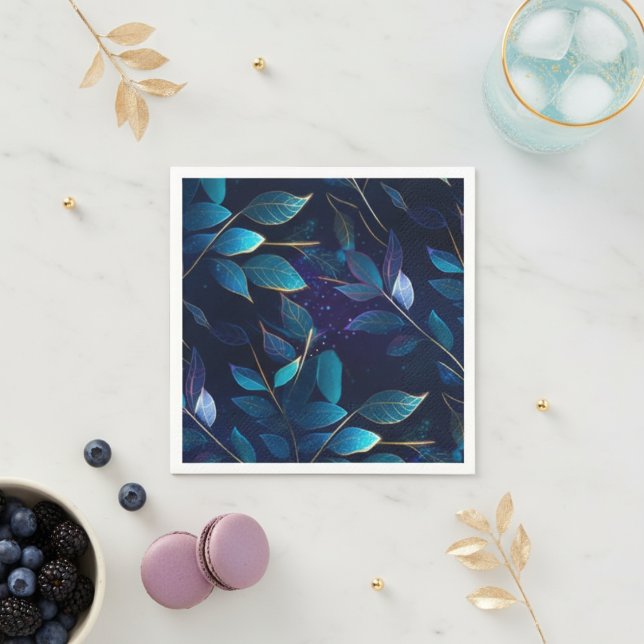 Blühende blaue Blätter Papier Napkins Serviette (Lovely set of napkins for your blue-themed party.)