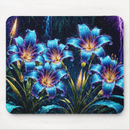 Blühende blaue Lilien in der Nacht lebendige Blume Mousepad