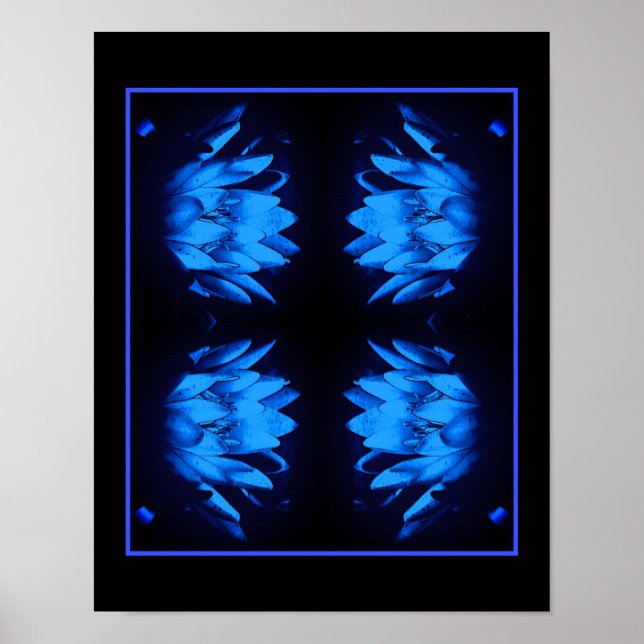 Blühende Blaue Wasserlilie Lotus Blume Abstrakt Poster (Vorne)