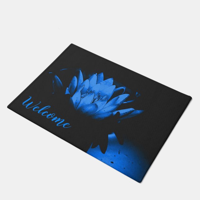 Blühende Blaue Wasserlilie Lotus Blume Willkommen Fußmatte (Schrägansicht)