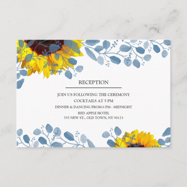 Blühende Blue Botanical Wedding Reception Cards Begleitkarte (Vorderseite)