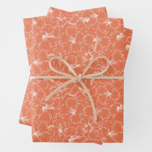 Blühende Blume aus weißem Hibiskus auf Peach Geschenkpapier Set