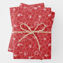 Blühende Blume des weißen Hibiskus auf Rot Geschenkpapier Set