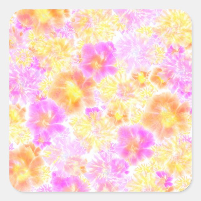 Blühende Blume Muster der Shibori-Gefärbte Krawatt Quadratischer Aufkleber (Vorderseite)