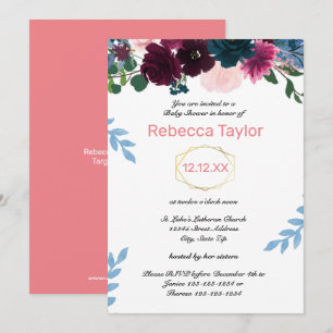 Blühende Blumen Rosa Vertikal - Babyparty Einladung