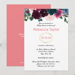 Blühende Blumen Rosa Vertikal - Babyparty Einladung