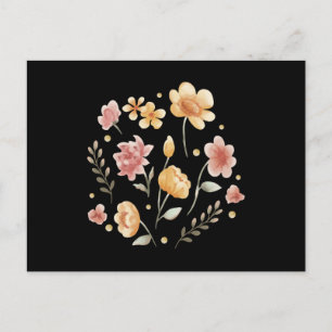 Blühende Blumen und Blätter Aquarell Postkarte