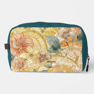 Blühende Blumen und gelbe Pfirsich-Design-Kunst Waschbeutel