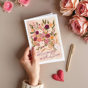 Blühende BlumenBouquet Bow Valentine's Day Card Feiertagskarte