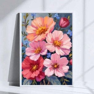 Blühende Blütenblätter Florale Aquarellmalerei Poster