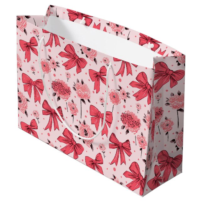 Blühende Bögen - Muster aus Blumen und Streifen Große Geschenktüte (Rückseite Schrägansicht)