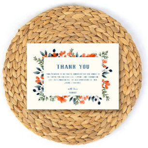 Blühende Botanicals Orange Florale Hochzeitsdusche Dankeskarte