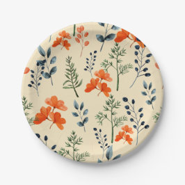 Blühende Botanicals Orange Grüne Branche Pappteller