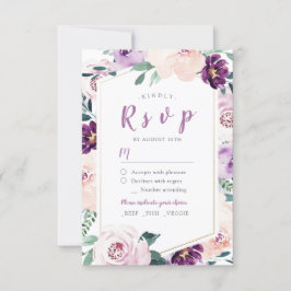 Blühende botanische Hochzeit mit lila Blumenbezug  RSVP Karte