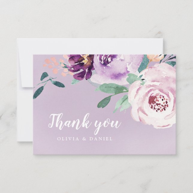 Blühende botanische lila Aquarellblüte Dankeskarte (Vorderseite)