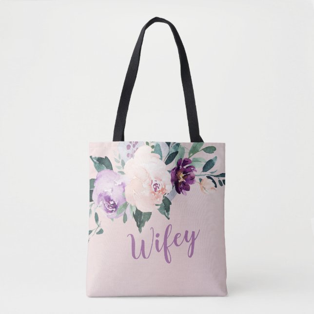 Blühende botanische lila personalisierte Schleife Tasche (Vorderseite)
