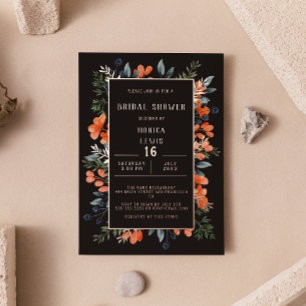 Blühende botanische Rose Gold und Schwarzes Brautp Folieneinladung